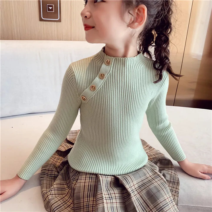 Spring Fashion Girls' Sweater - Knitted Turtleneck Pullover for Ages 2-14, Warm Kids Clothing