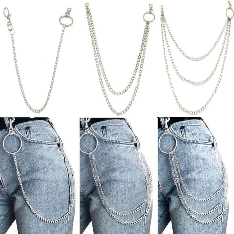 Punk Rock Metal Waist Chain - Unisex Keychain with Big Ring for Men & Women, Perfect for Jeans, Wallets, and Hip-Hop Jewelry Gifts