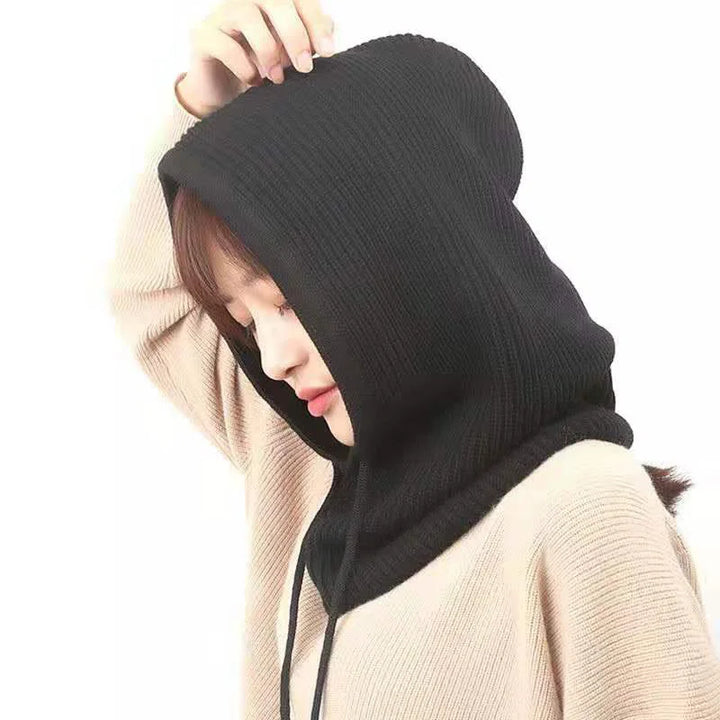 Women's Winter Beanie Hat - Cashmere Knitted Hooded Scarf Balaclava, Windproof Warm Wool Cap