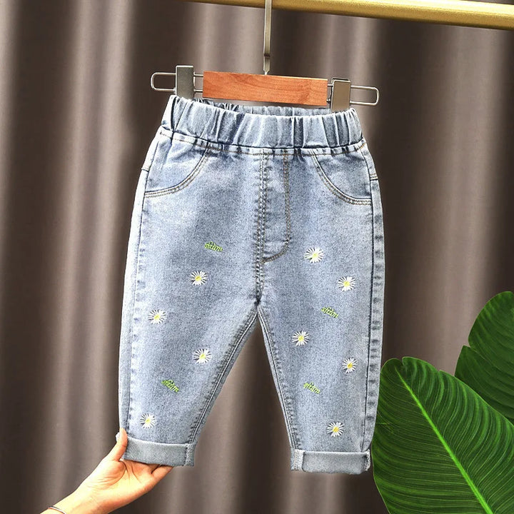 Spring Denim Pants for Girls Loose Straight Leg Jean All-Match Outdoor Trousers