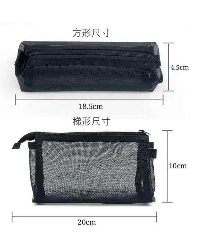 Transparent Mesh Nylon Pencil Case - MUJI's Large Capacity Creative Stationery Box, Office and Student Pen Bag