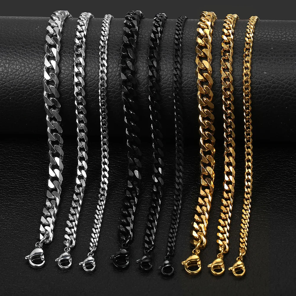 Stainless Steel Cuban Link Bracelets - Gold & Silver Colors, Unisex Fashion Jewelry