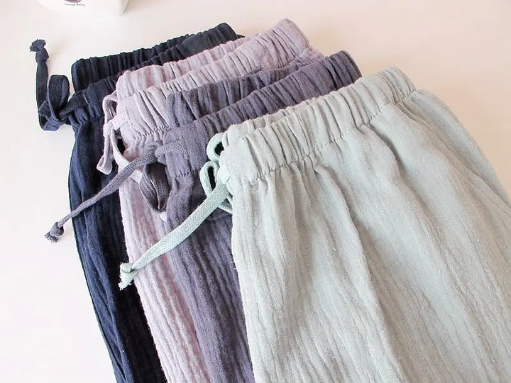 Unisex Gauze Cotton Drawstring Trousers Muted Colors