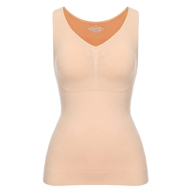 Women’s Tank Top with Built-In Bra - Casual Sleeveless Camisole with Wide Straps & Removable Pads