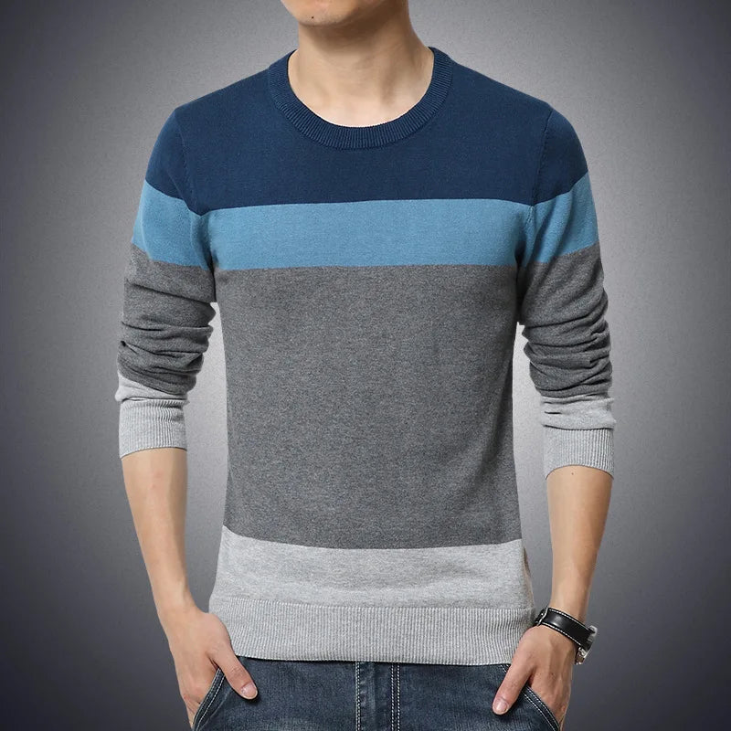 Men's Casual Striped O-Neck Slim Fit Sweater – Autumn Pullover, M-4XL