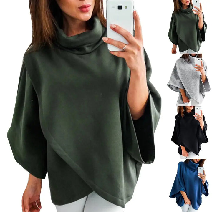 Dolman Sleeve Turtleneck Cloak Irregular Pullover Blouse for Women