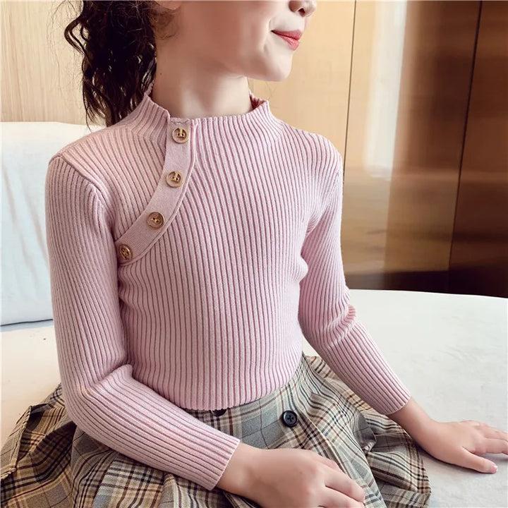 Spring Fashion Girls' Sweater - Knitted Turtleneck Pullover for Ages 2-14, Warm Kids Clothing