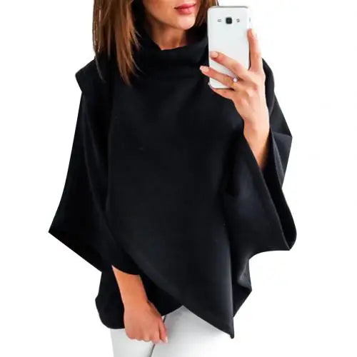 Dolman Sleeve Turtleneck Cloak Irregular Pullover Blouse for Women