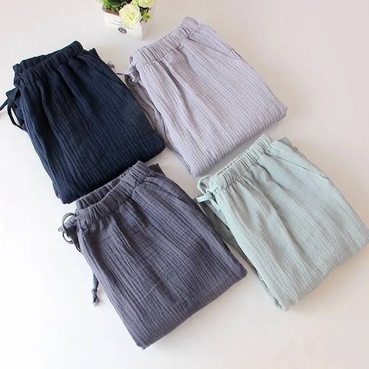 Unisex Gauze Cotton Drawstring Trousers Muted Colors