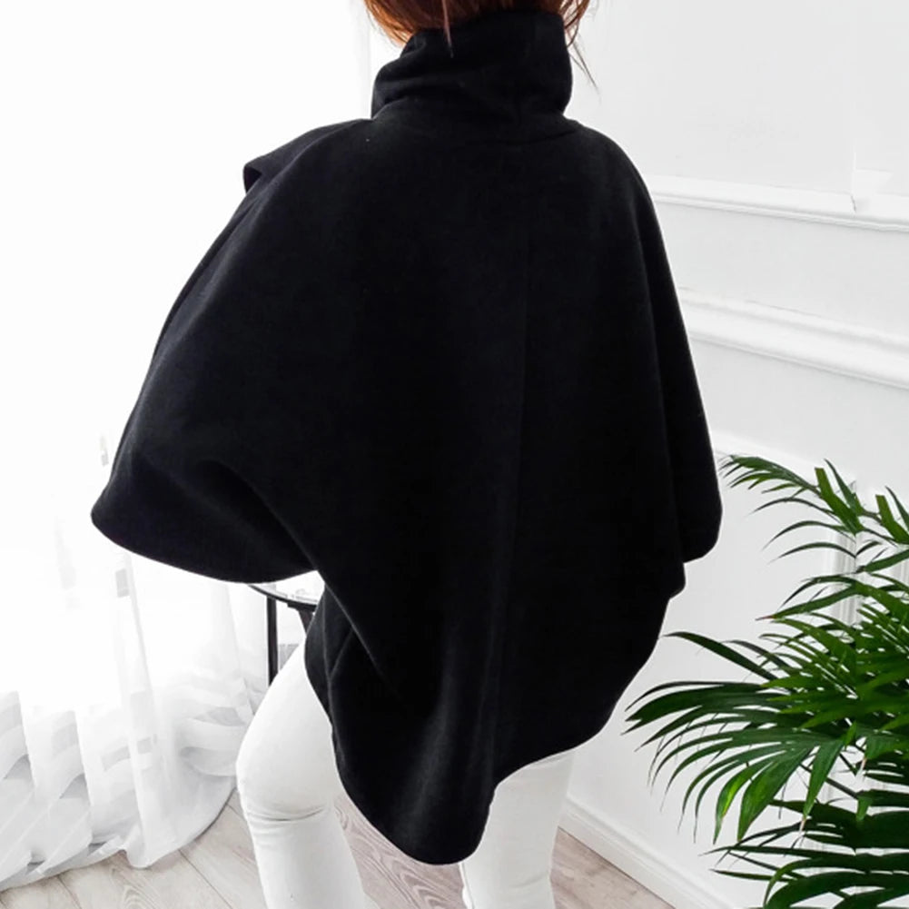 Dolman Sleeve Turtleneck Cloak Irregular Pullover Blouse for Women