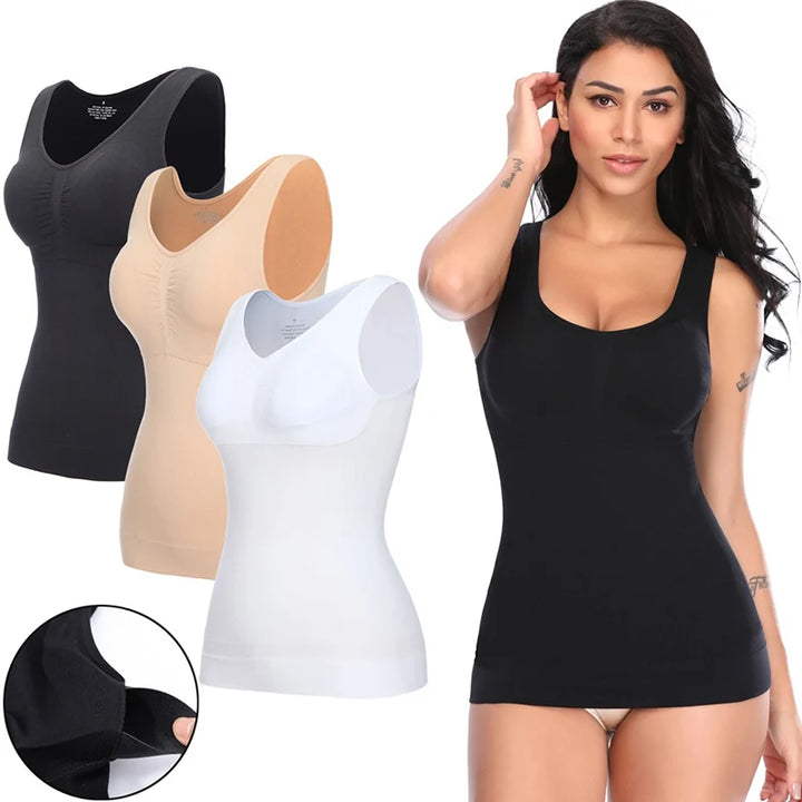 Women’s Tank Top with Built-In Bra - Casual Sleeveless Camisole with Wide Straps & Removable Pads