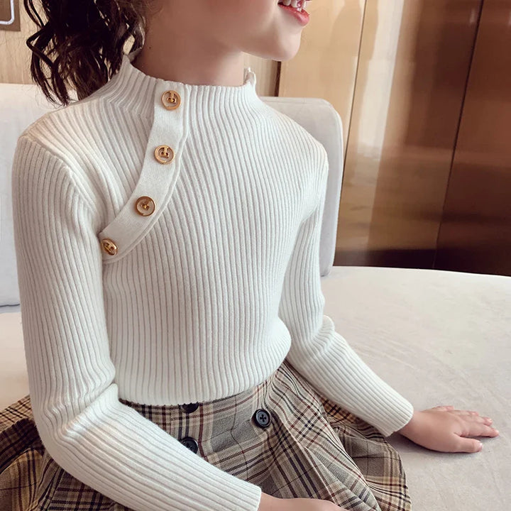 Spring Fashion Girls' Sweater - Knitted Turtleneck Pullover for Ages 2-14, Warm Kids Clothing