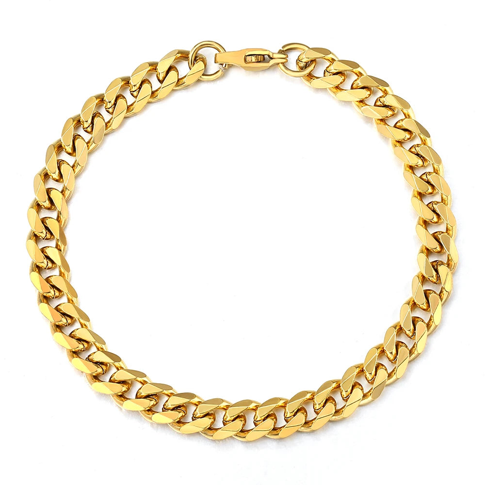 Stainless Steel Cuban Link Bracelets - Gold & Silver Colors, Unisex Fashion Jewelry