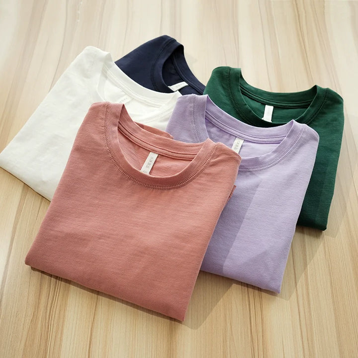 Cotton Neck Long Sleeve T-shirt