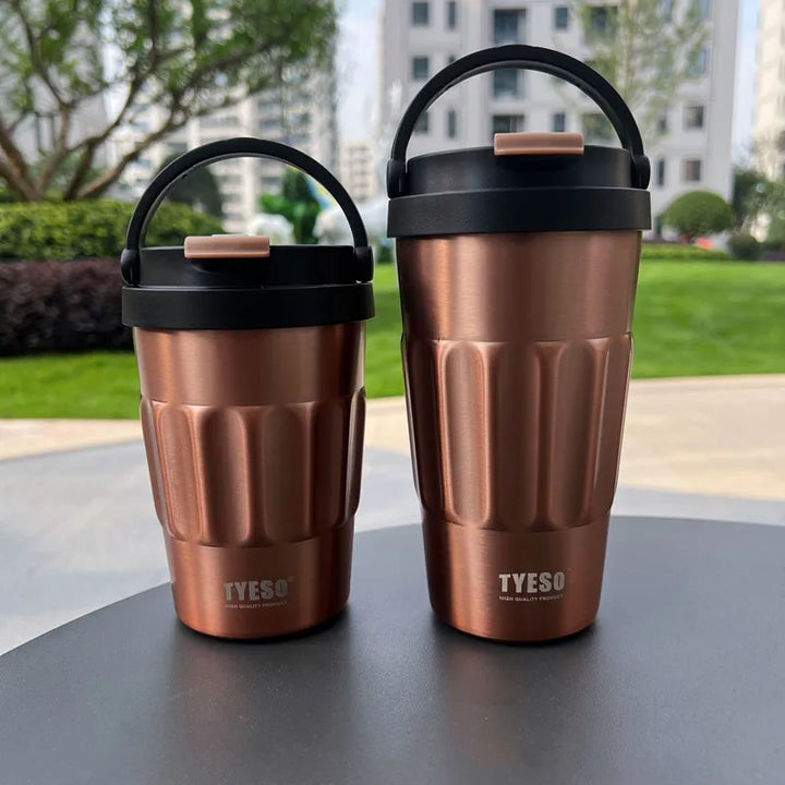 TYESO Portable Car Thermos Mug - Stainless Steel 304, 400ml/500ml Travel Cup with Handle