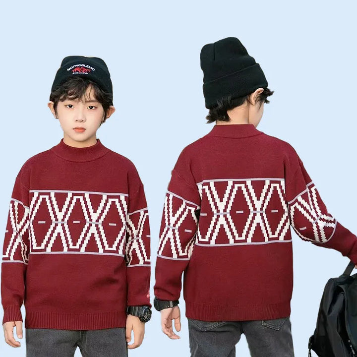 Children's Autumn/Winter Sweater Round Neck Pullover for Boys, Medium and Large Sizes, Trendy Knitting