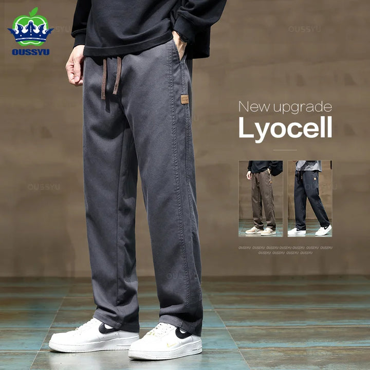 Brand Clothing Soft Lyocell Fabric Men's Pants Loose Straight Drawstring Elastic Waist Korea Casual Trousers Plus Size 4XL