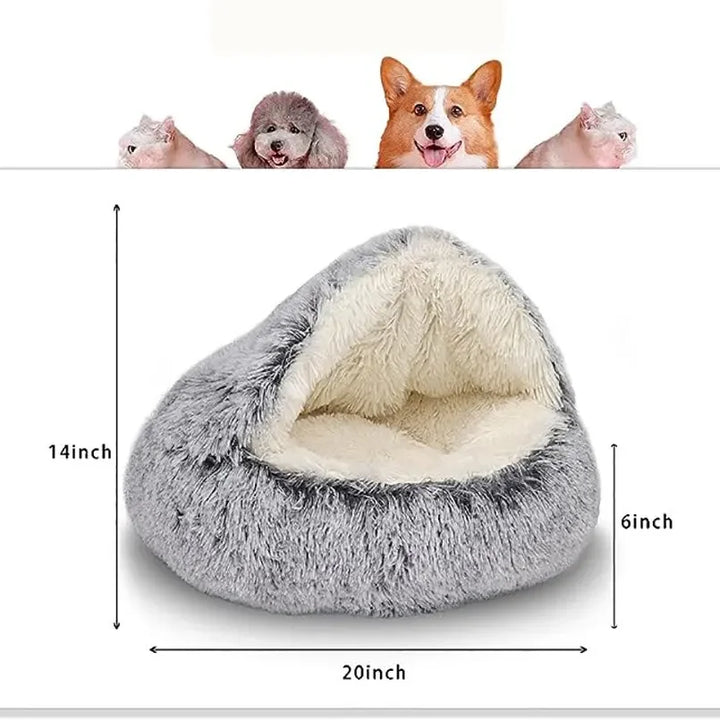 Cozy Round Pet Bed – Dual-Purpose Warm Sleeping Nest and Cave with Detachable Cover for Small Dogs and Cats