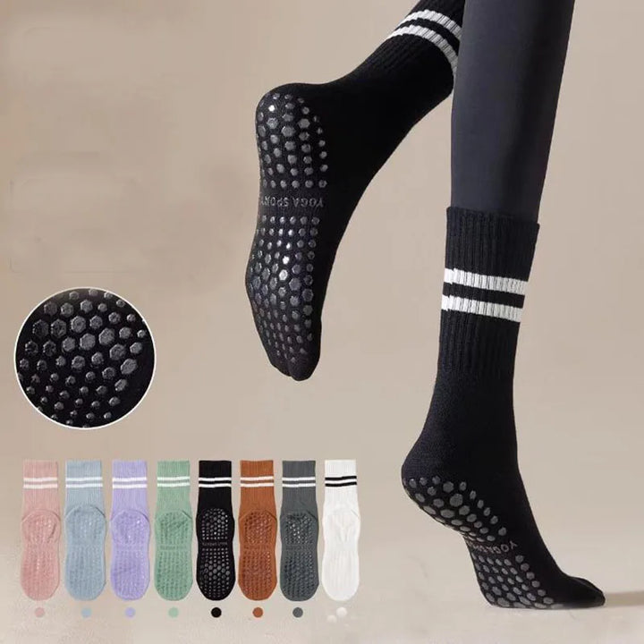 1 Pair or 6 Pairs of Women's Yoga Socks Medium Length Socks Pure Cotton Anti Slip Silicone Indoor Fitness Pilates Sports Socks