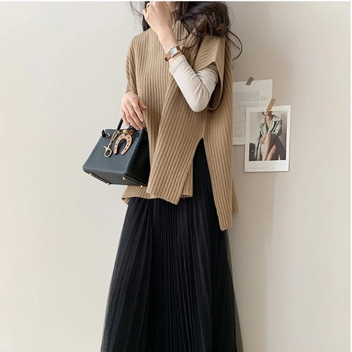 Women's Knitted Cloak Sweater  Loose Fit, Short-Sleeve Fall Fashion