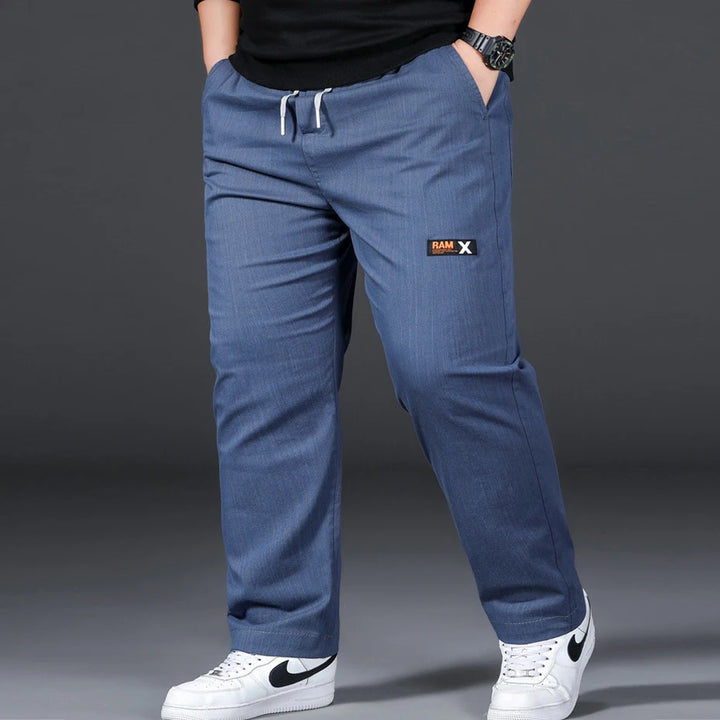 Plus Size Men’s Casual Trousers - Elastic Waist Straight Pants in Grey & Black