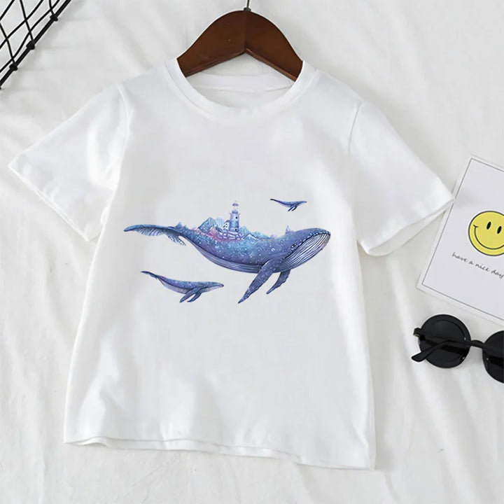 Clothing for Boys and Girls Funny Whale and Dolphin Graphic Print T-Shirt