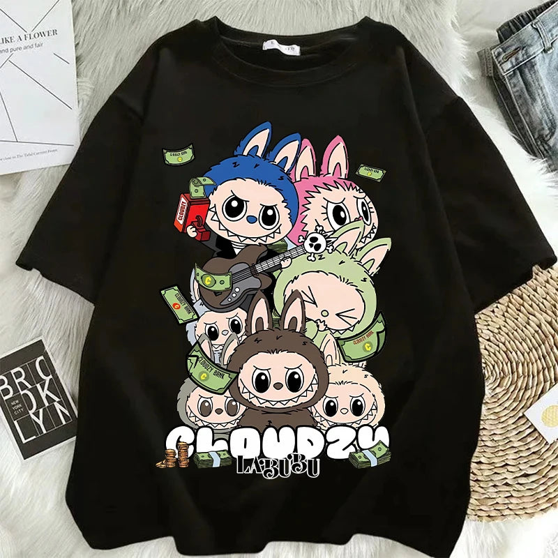 Pop Mart Labubu Couple T-Shirts – Anime Cartoon Short Sleeve Hip Hop Tops for Adults