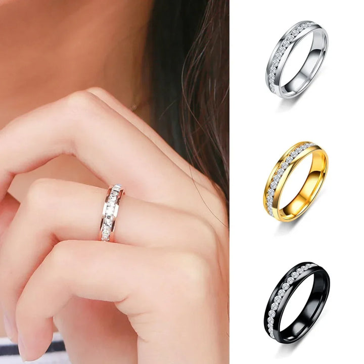 Gold & Silver Plated Black Stainless Steel Zircon Couple Ring - Sizes US 6-13, Men's and Women's Jewelry