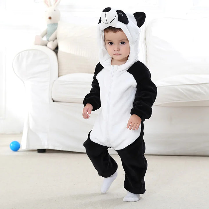 Panda Baby Romper – Flannel One-Piece Pajama for Newborns, Winter & Halloween Outfit