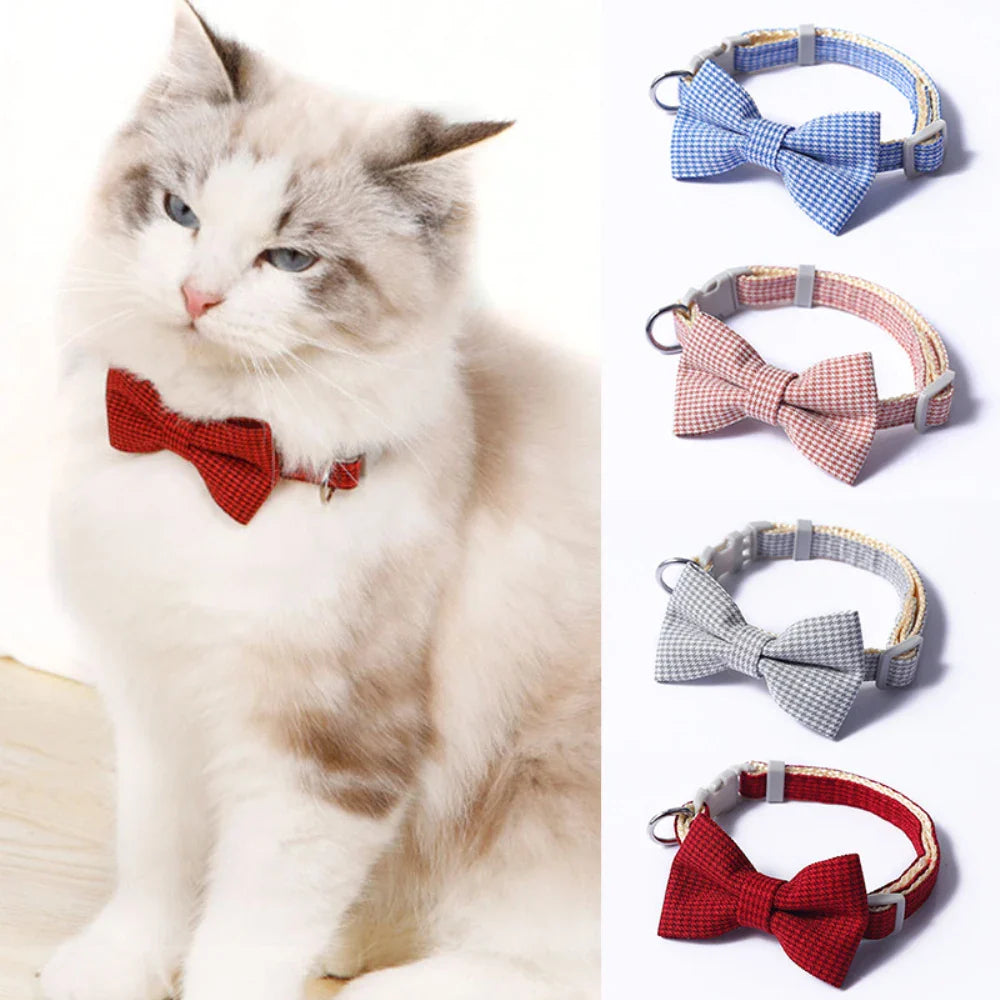 Christmas Plaid Bowknot Pet Collar – Adjustable Elastic Bow Tie with Safety Buckle for Cats and Chihuahua Puppies