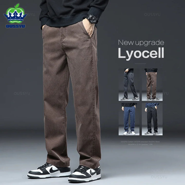 High Quality Soft Lyocell Fabric Jeans - Men's Elastic Waist Loose Straight Denim Trousers, Plus Size up to 5XL