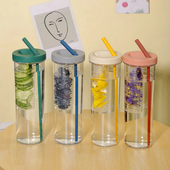 Creative Plastic Juice Cup - Straw, Lid & Tea Strainer for Outdoor, Gym, and Students