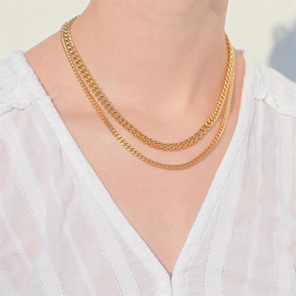 Gold-Plated Stainless Steel Cuban Chain Necklace