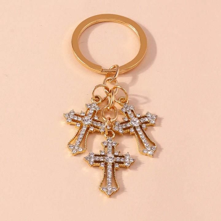 Sparkling Crystal Rhinestones Cross Keychain - Star Key Ring for Women and Girls, Handbag Pendant, DIY Jewelry Accessory