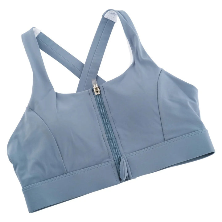 Seamless Front-Zip Sports Bra - Wire Free, Padded Yoga & Gym Bra with Cross-Back Design