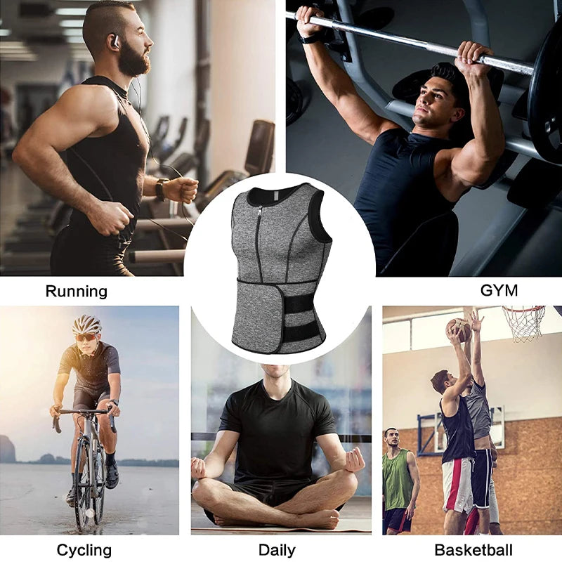 Men Neoprene Sauna Sweat Vest Waist Trainer Corset Body Shaper Zipper Slimming Tank Top Fat Burner Workout Weight Loss Shapewear