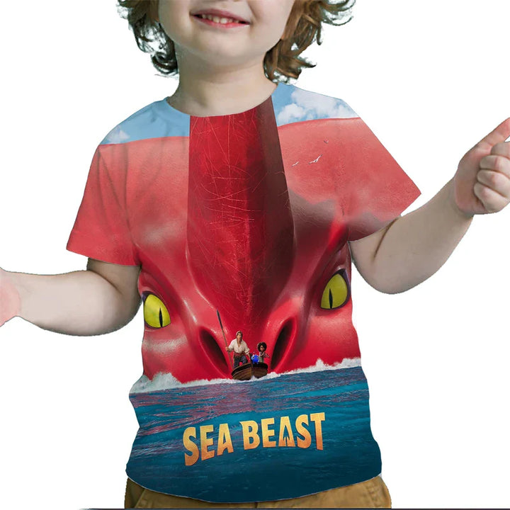 The Sea Beast 3D Print Kids' Summer T-Shirt - Round Neck, Unisex, Loose Fit, Sports Style