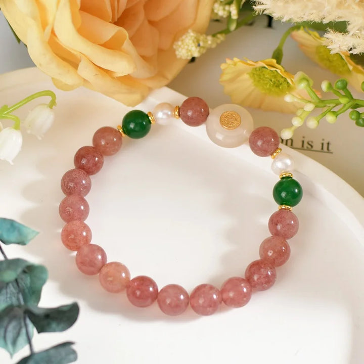 Retro Strawberry Quartz Bracelet - Simple All-Match Jelly Style