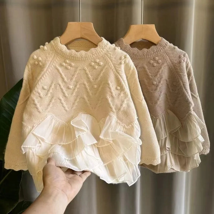 Lace Pullover Sweater Thick Knit Top for Kids