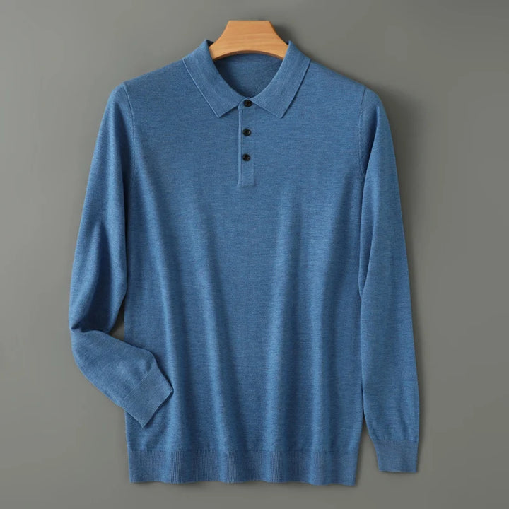 Men's Merino Wool Polo Sweater Soft Cashmere Pullover, Warm & Casual, Autumn/Winter