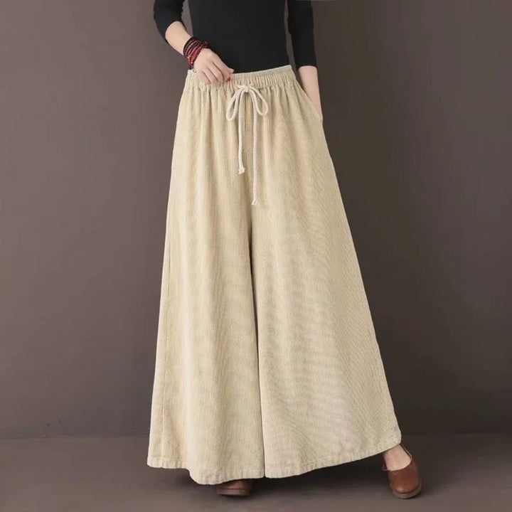 High-Waisted Corduroy Pants for Women - Wide-Leg, Warm Velvet Trousers with Pockets