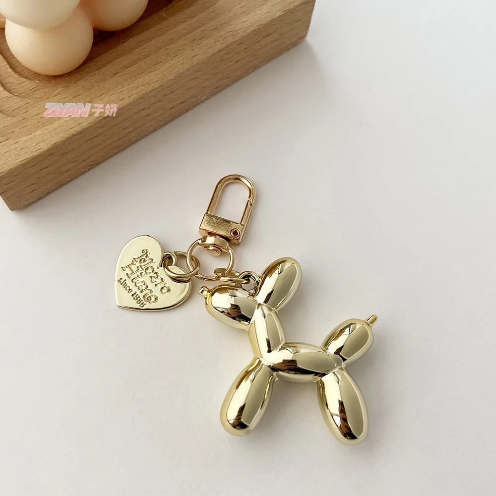 ﻿Cute Balloon Dog Bag Charm - Exquisite Keychain and Handbag Pendant with Bead Details, Perfect Women's Accessory for a Trendy Touch