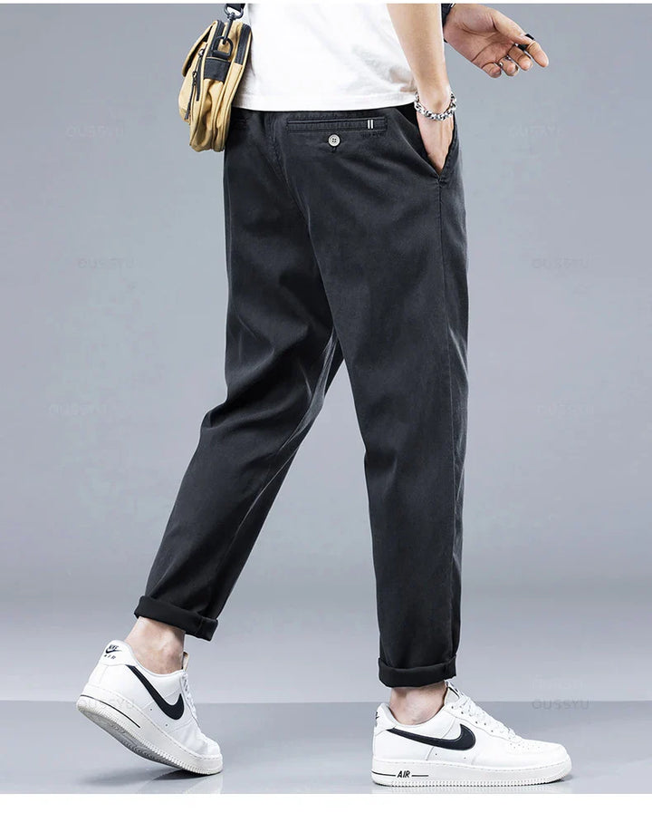 Men's Casual Pants - Soft Lyocell Fabric, Thin Slim Fit, Elastic Waist, Korean Style Jogger Ankle-Length Trousers