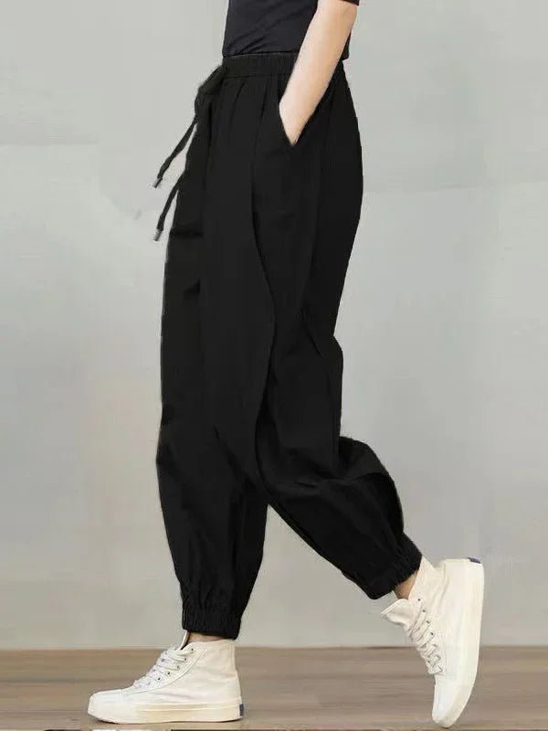 Women’s High-Waist Cargo Pants - Casual Loose Cotton Harem Joggers for Autumn