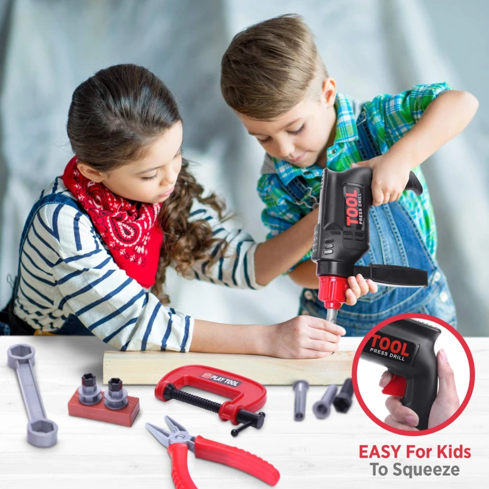 Children's Tool Set with Electric Toy Drill Kids Power Construction Toy Pretend Play Toy Tools Kit for Toddler Boys Girls Child