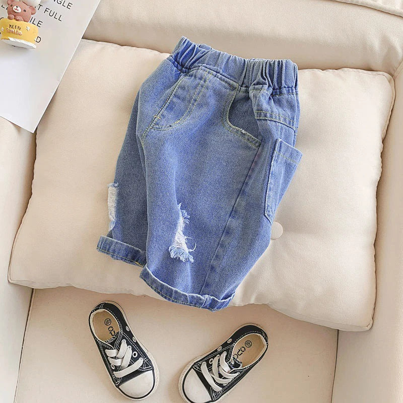 Boys' Fashion Hole Denim Shorts Casual Summer Beach Pants for Kids