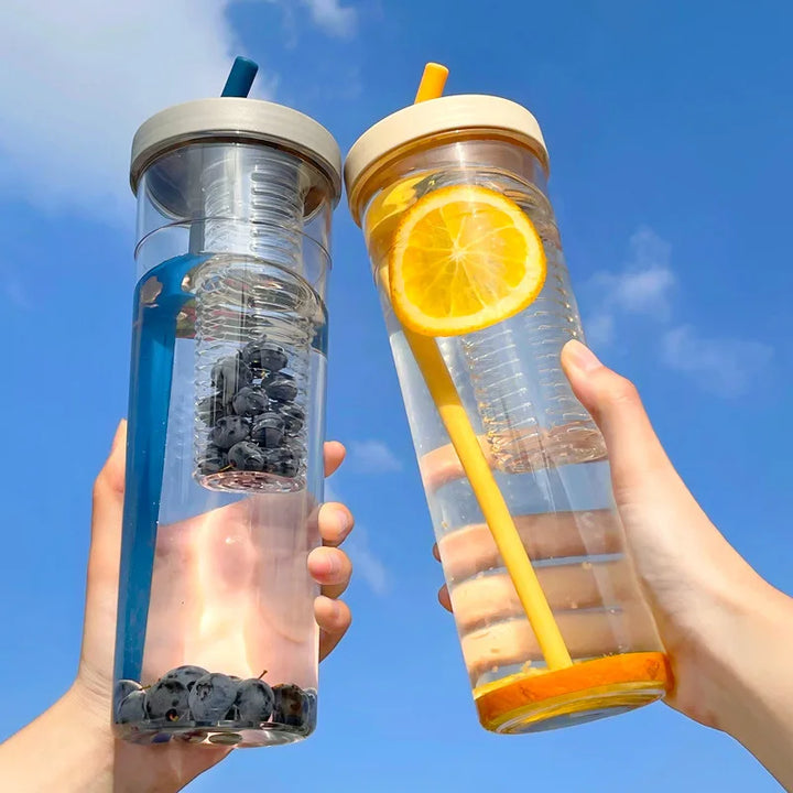 Creative Plastic Juice Cup - Straw, Lid & Tea Strainer for Outdoor, Gym, and Students