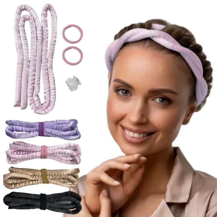 Heatless Curling Rod Headband - Soft No-Heat Hair Rollers for Lazy Silk Curls, Sleeping Hair Styling Tool with Ties for Comfortable Overnight Use.