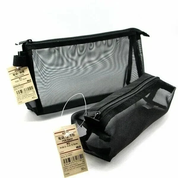 Transparent Mesh Nylon Pencil Case - MUJI's Large Capacity Creative Stationery Box, Office and Student Pen Bag