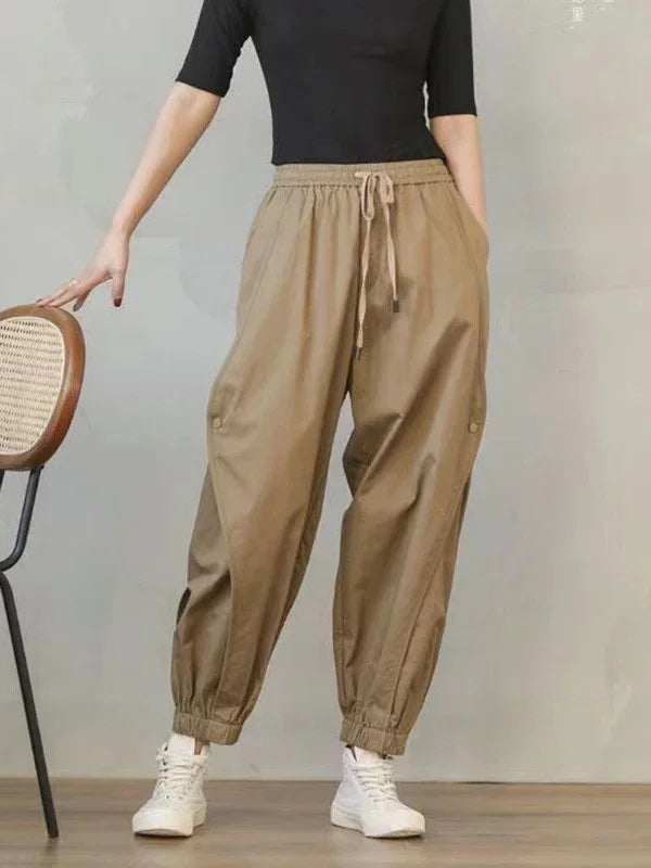 Women’s High-Waist Cargo Pants - Casual Loose Cotton Harem Joggers for Autumn